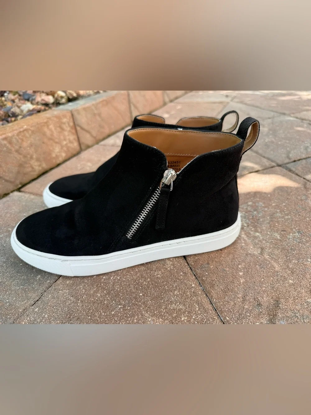 J. Crew Factory Black Faux Suede High Top Sneakers Side Zip Women's Size 7.5 7H